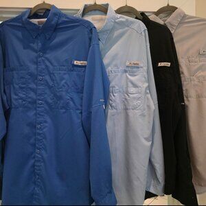 4 MENS COLUMBIA SIZE LARGE PFG LONG SLEEVE BUTTON DOWN SHIRTS